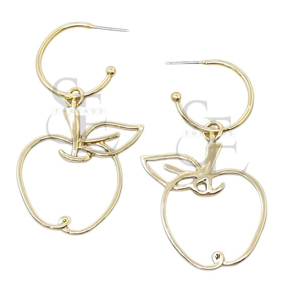 Gold Tone Apple Hoops – Teacher Gift or Fall Statement Earrings - Picture 1 of 3
